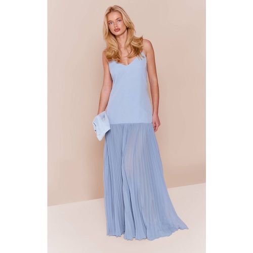 Light Blue Robe Longue Plissée À Taille Basse Et Bretelles Fines | Taille 32 - PrettyLittleThing - Modalova