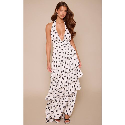 Monochrome Robe Longue Satinée À Pois Avec Dos Nu Et Volants Étagés / | Taille 42 - PrettyLittleThing - Modalova