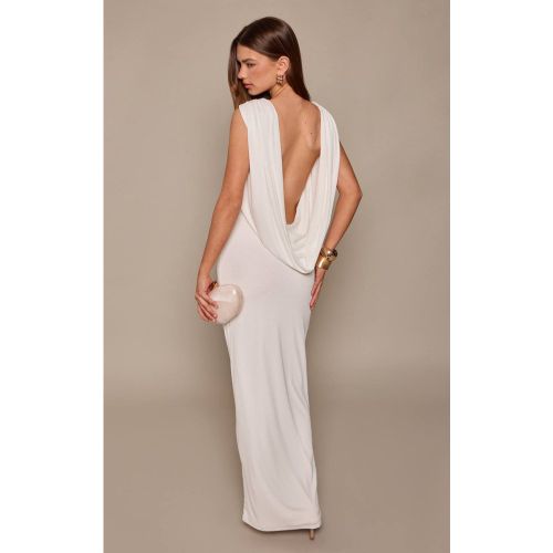 White Robe Maxi Multiposition À Encolure Drapée Extrême En Mesh Dévoré | Taille 42 - PrettyLittleThing - Modalova