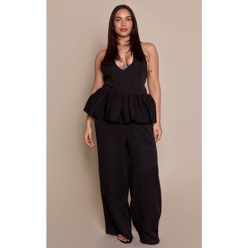 Black Combinaison Pantalon Grande Taille Col Licou À Basque Et Jambes Larges | Taille 46 - PrettyLittleThing - Modalova