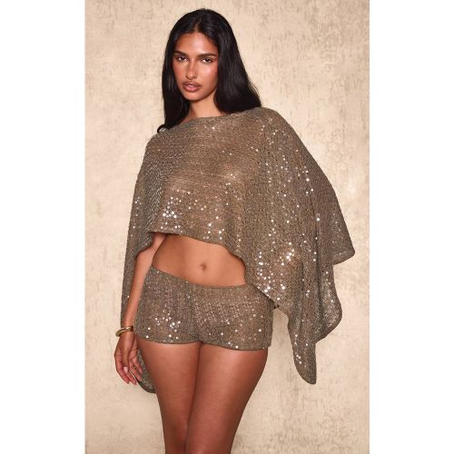 Khaki Ensemble Coordonné Haut Poncho À Sequins Texturés | Taille 42 - PrettyLittleThing - Modalova