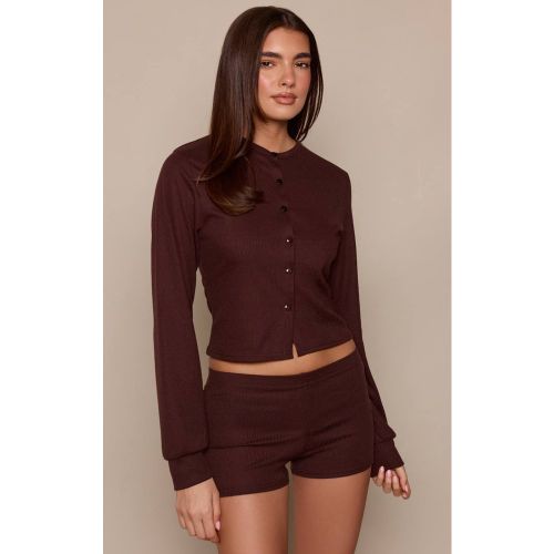Dark Brown Cardigan Côtelé À Taille Cintrée | Taille 42 - PrettyLittleThing - Modalova