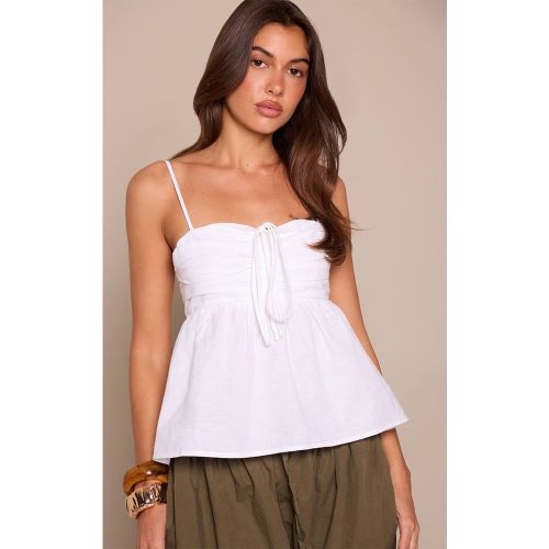 White Top Caraco En Lin Froncé Au Buste | Taille 44 - PrettyLittleThing - Modalova