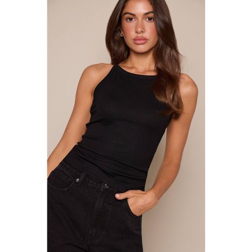 Black Débardeur Côtelé Doux À Encolure Droite Avec Détail | Taille 32 - PrettyLittleThing - Modalova