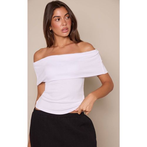 White Haut À Détail Bardot Avec Col Replié En Maille Côtelée Douce | Taille 38 - PrettyLittleThing - Modalova