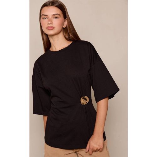 Black T-shirt Oversize Avec Détail Taille Froncée En Coton | Taille 32 - PrettyLittleThing - Modalova