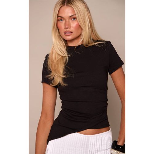 Black T-shirt En Coton Avec Détail Drapé À La Taille | Taille 32 - PrettyLittleThing - Modalova