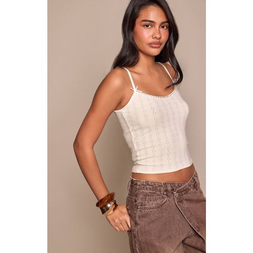 Cream Débardeur Long À Bretelles En Maille Ajourée | Taille 36 - PrettyLittleThing - Modalova