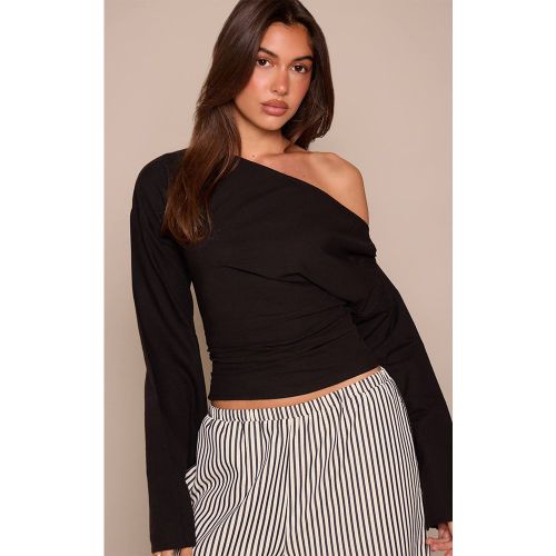 Black Haut À Manche Drapée Asymétrique En Mélange Coton Lin | Taille 42 - PrettyLittleThing - Modalova