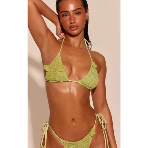Lime Haut De Bikini Triangle En Crochet Avec Appliqué Fleur | Taille 44 - PrettyLittleThing - Modalova