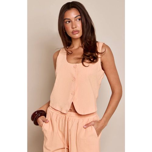 Peach Ensemble Coordonné Gilet Ajusté Col Arrondi Effet Lin | Taille 42 - PrettyLittleThing - Modalova