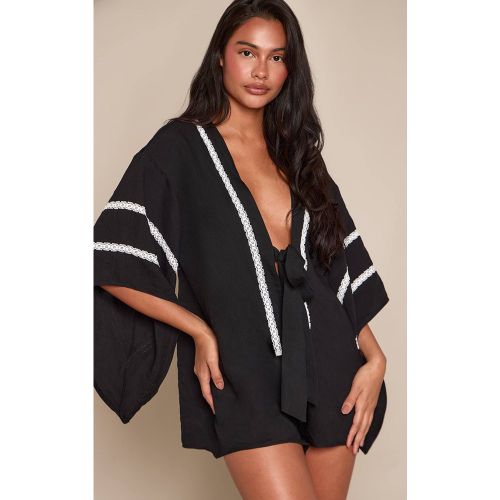 Black Combi-short Fluide Effet Lin À Nœud Devant | Taille 42 - PrettyLittleThing - Modalova