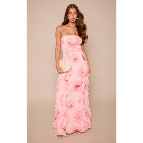 Pink Robe Maxi Bandeau À Volants Et Imprimé Floral | Taille 42 - PrettyLittleThing - Modalova
