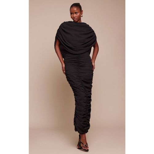 Black Robe Longue Froncée À Détail Superposition En Mousseline | Taille 42 - PrettyLittleThing - Modalova