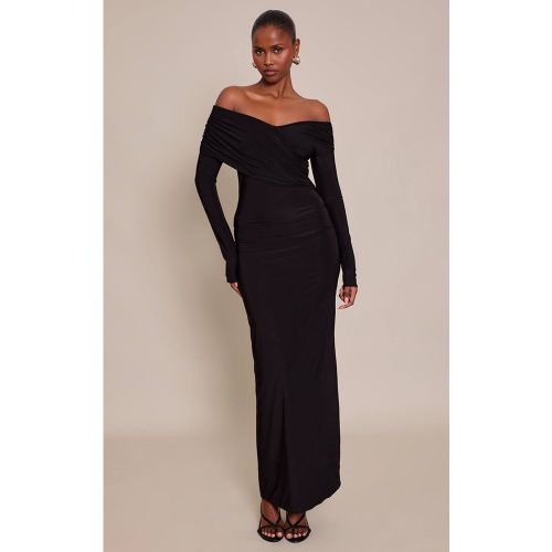 Black Robe Maxi Croisée Cache-cœur En Tissu Slinky | Taille 36 - PrettyLittleThing - Modalova