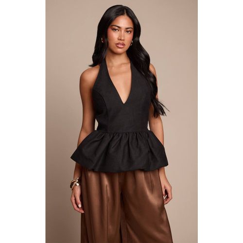 Black Haut Péplum Dos Nu À Encolure Américaine Tissé | Taille 42 - PrettyLittleThing - Modalova