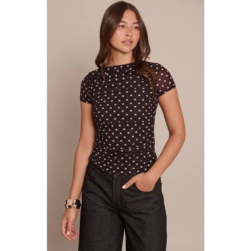 Black Top Ajusté En Mesh À Pois À Manches Courtes | Taille 42 - PrettyLittleThing - Modalova