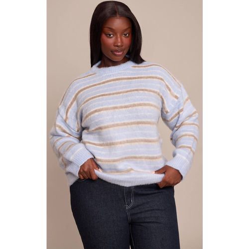 Brown Synthétiquell En Maille Brossée À Rayures Grande Taille | Taille 2XL - PrettyLittleThing - Modalova