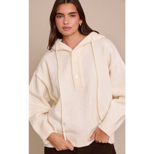 Cream Sweat À Casynthétiqueche Oversize En Maille Avec Détails Boutonnés | Taille XS - PrettyLittleThing - Modalova