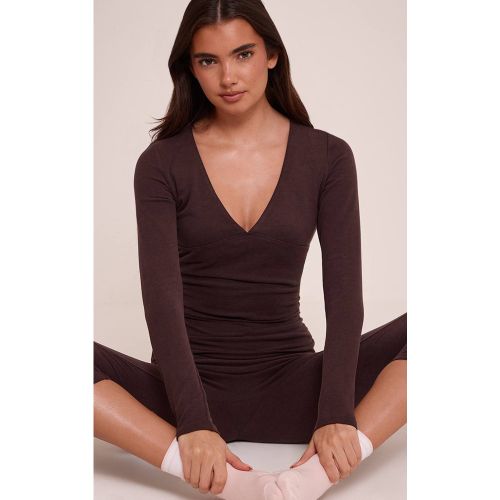 Haut À Manches Longues Col V En Coton Doux | Taille XL - PrettyLittleThing - Modalova