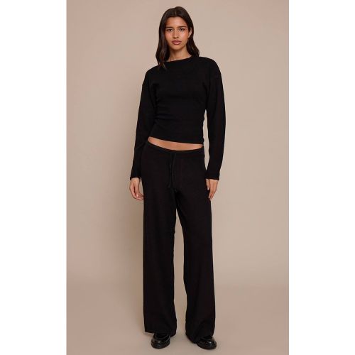 Black Pantalon Grande Taille En Maille Avec Cordon De Serrage | Taille Large - PrettyLittleThing - Modalova