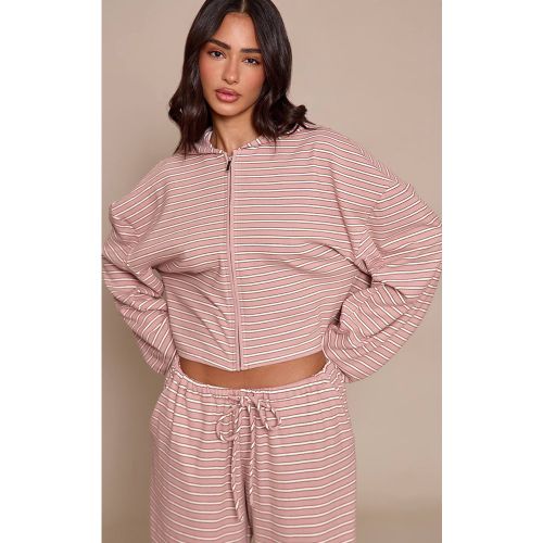 Pink Veste Zippée Petite Taille En Polaire Douce À Rayures | Taille XS - PrettyLittleThing - Modalova