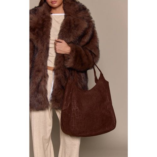 Sac Cabas Surdimensionné En Daim Effet Croco - PrettyLittleThing - Modalova