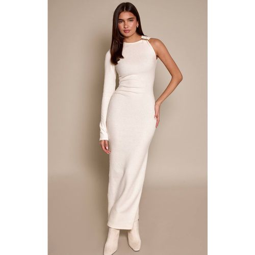 Cream Robe Moulante Côtelée Brossée Avec Détail De Finition | Taille 42 - PrettyLittleThing - Modalova