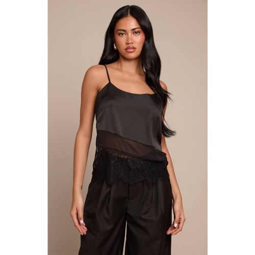 Black Caraco En Satin À Panneaux Asymétriques Et Dentelle | Taille 32 - PrettyLittleThing - Modalova