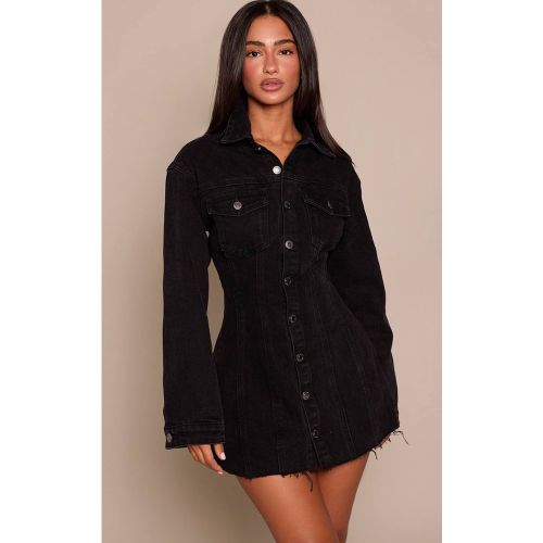 Black Robe Mini Ajustée En Denim À Manches Longues Petite Taille | Taille 32 - PrettyLittleThing - Modalova