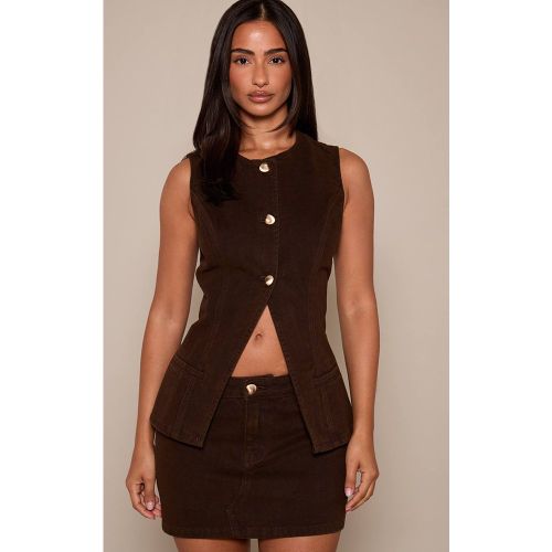Dark Chocolate Haut Débardeur En Denim Avec Détails Contrastés Petite | Taille 42 - PrettyLittleThing - Modalova