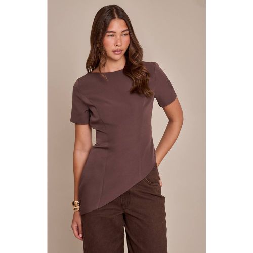 Dark Chocolate Haut Tissé Structuré À Ourlet Asymétrique | Taille 32 - PrettyLittleThing - Modalova