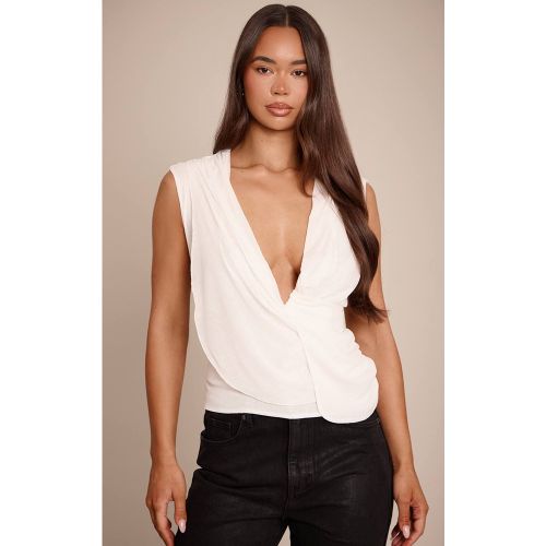 Cream Haut Long Drapé À Col Bénitier Froncé En Mesh Dévoré | Taille 32 - PrettyLittleThing - Modalova
