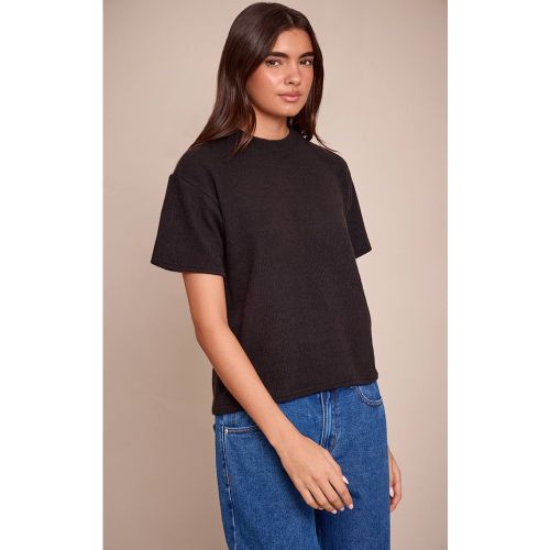 Black T-shirt Ample En Maille Côtelée De Laine | Taille 32 - PrettyLittleThing - Modalova