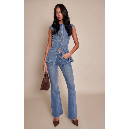 Dark Blue Jean Évasé Taille Basse Stretch Coupe Longue | Taille 42 - PrettyLittleThing - Modalova
