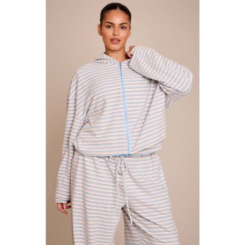 Light Blue Ensemble Coordonné Grande Taille Sweat À Casynthétiqueche Zippé En Polaire Douce À Rayures | Taille Large - PrettyLittleThing - Modalova