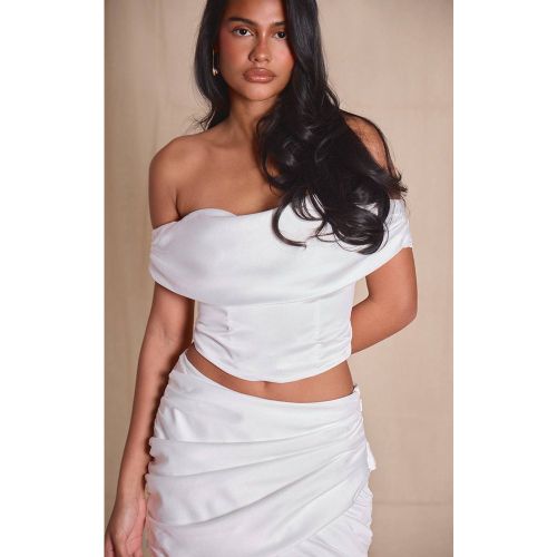 White Ensemble Corset Drapé Bardot En Satin Premium | Taille 42 - PrettyLittleThing - Modalova