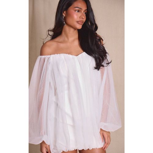 White Mini Robe Bardot Bouffante En Organza Premium | Taille 42 - PrettyLittleThing - Modalova
