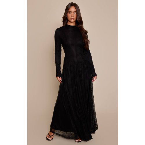Black Robe Longue Maxi En Dentelle À Godets Avec Encolure Bateau Et Manches Longues | Taille 32 - PrettyLittleThing - Modalova