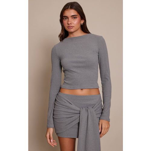 Charcoal Haut Long À Manches Longues En Matière Douce Brossée | Taille 42 - PrettyLittleThing - Modalova