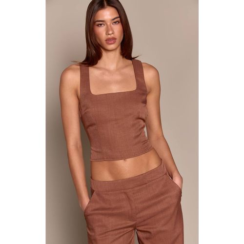 Brown Haut Ajusté Tissé À Encolure Carrée | Taille 42 - PrettyLittleThing - Modalova