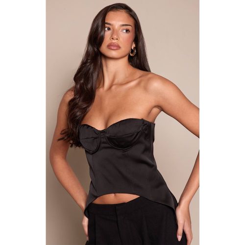 Black Corset En Satin À Ourlet Asymétrique | Taille 42 - PrettyLittleThing - Modalova