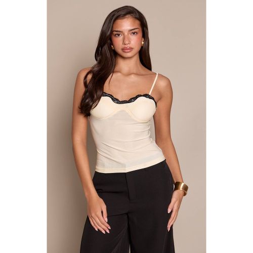 Cream Débardeur Sans Couture Avec Détail De Dentelle Au Buste | Taille 42 - PrettyLittleThing - Modalova