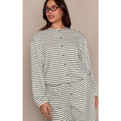 Teal Haut Boutonné Décontracté Côtelé Doux À Rayures Grande Taille - Ensemble Coordonné | Taille 44 - PrettyLittleThing - Modalova