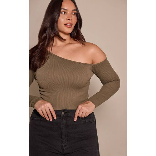 Olive Body Grande Taille Côtelé Contour Asymétrique À Manches Longues | Taille 2XL - PrettyLittleThing - Modalova
