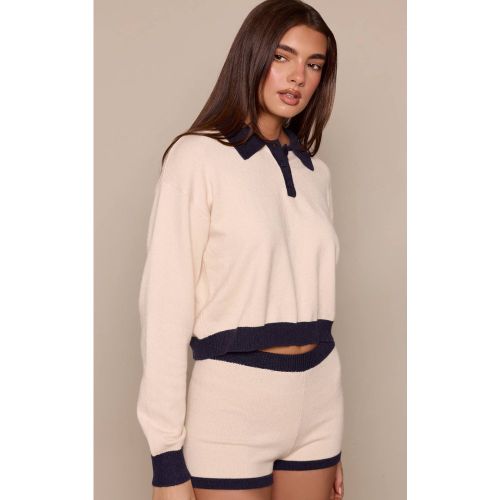Cream Synthétiquell Tricoté À Col Contrasté | Taille XS - PrettyLittleThing - Modalova