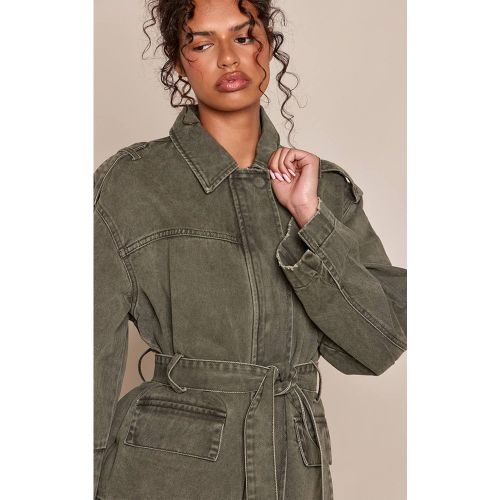 Khaki Surchemise En Denim À Taille Ceinturée | Taille 42 - PrettyLittleThing - Modalova