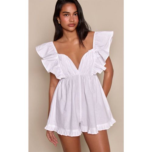 White Combi-short Bouffante Effet Lin | Taille 42 - PrettyLittleThing - Modalova