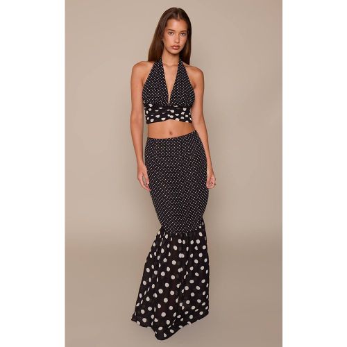 Black Ensemble Jupe Longue À Pois Multicolores En Mousseline Avec Contraste Et Volant Asymétrique | Taille 42 - PrettyLittleThing - Modalova