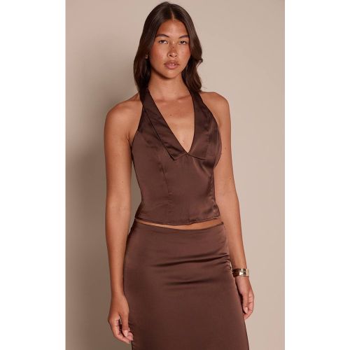 Haut Col Halter En Satin Avec Col Structuré | Taille 42 - PrettyLittleThing - Modalova